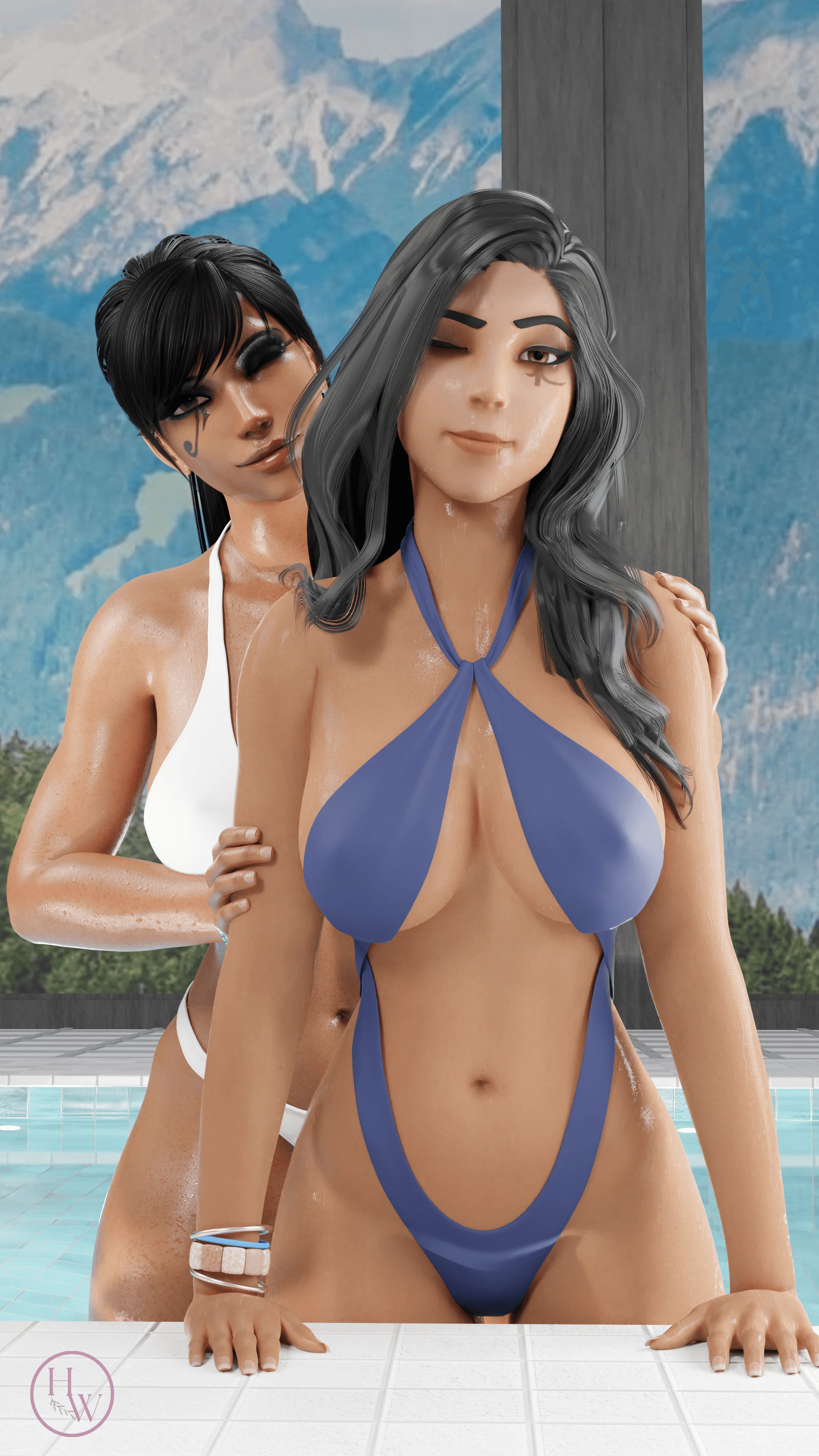 Ana & Pharah at the pool Artwork